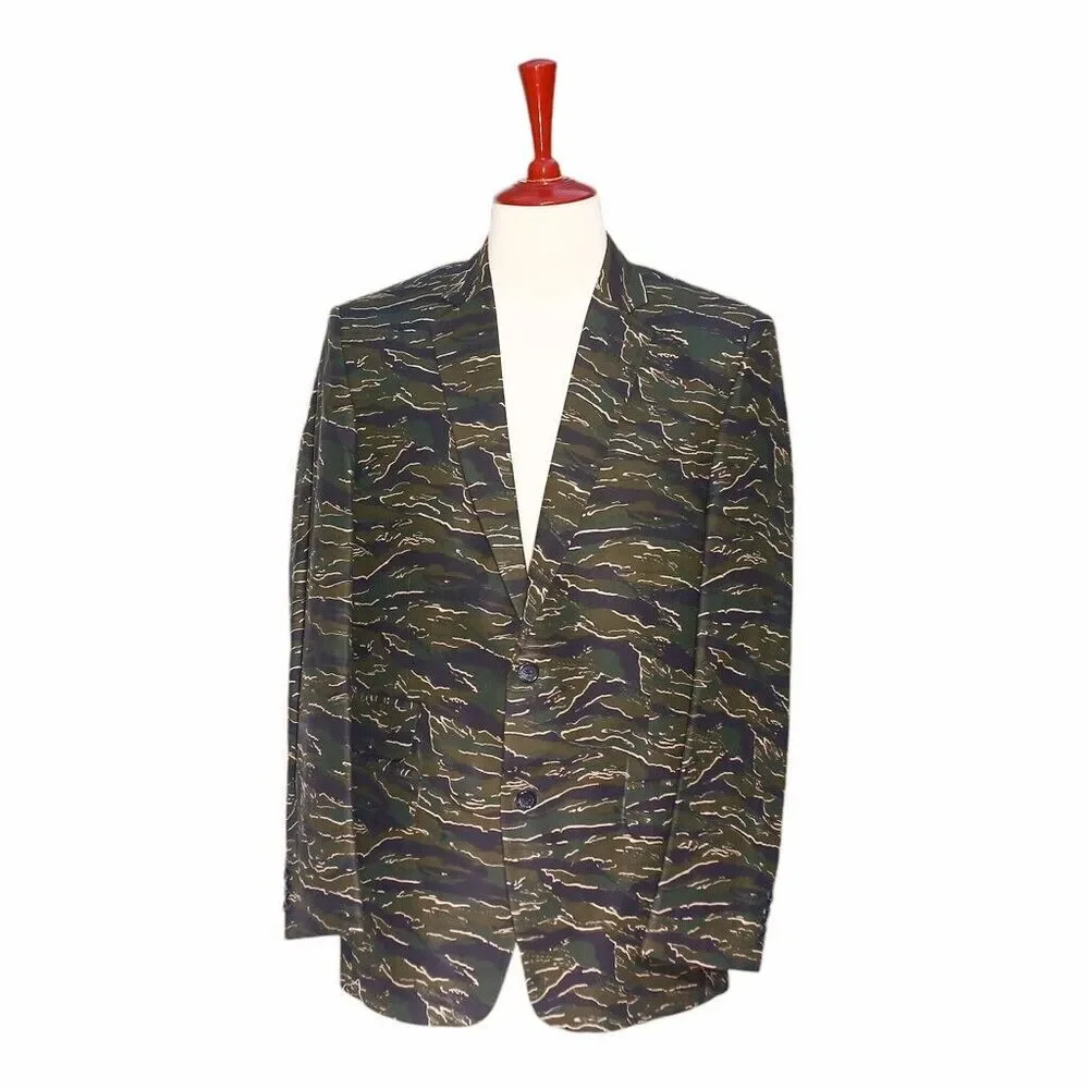 Mens Blazer Camouflage Camo Green Formal Party Wedding Jacket Sport Coat 42R
